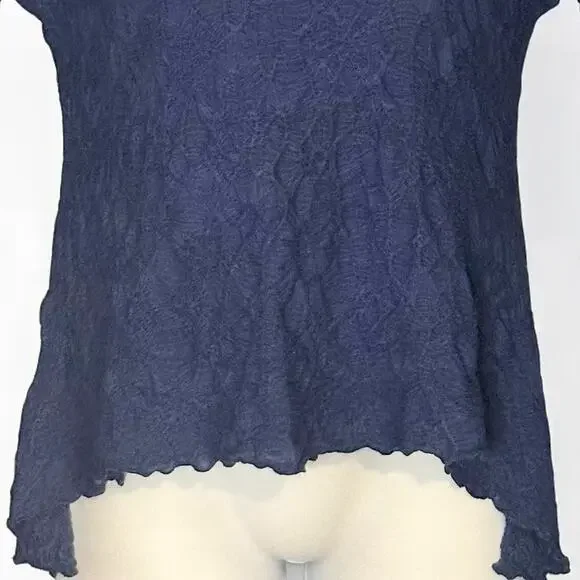 Sno Skins Dreamcatcher Crinkle Top Blouse Sz Large Scoop Neck Blue Soft Stretch - Picture 6 of 8
